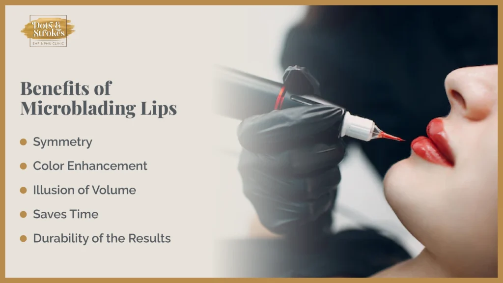 The image highlights key benefits of Microblading Lips.