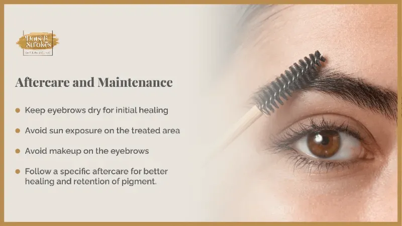 This image highlights key tips for aftercare and maintenance following a permanent eyebrow procedure.