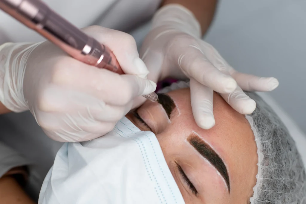 Micropigmentation Eyebrows treatment in progress